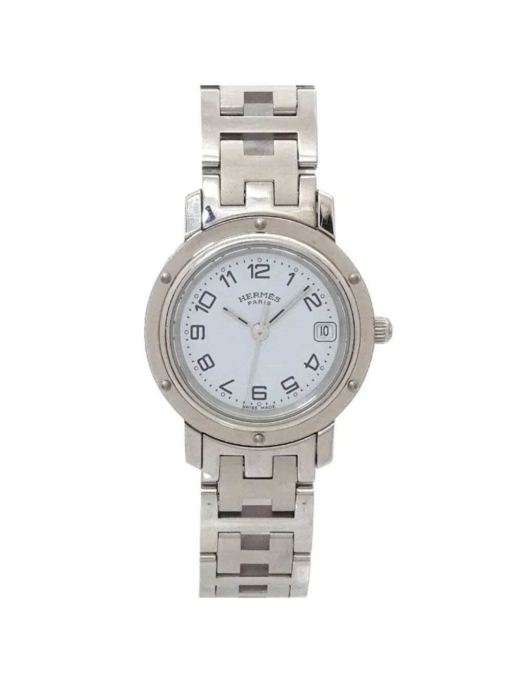Hermes Clipper Vintage Watch Date White Quartz